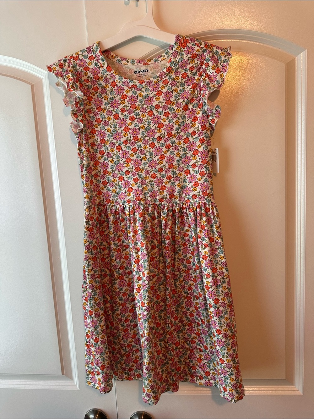 Old Navy Girls XL Pink Floral Ruffle-Sleeve Casual Dress